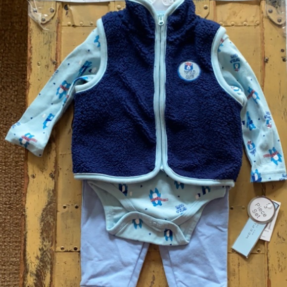 Target Other - NWT TARGET WEEPLAY STRETCH BLUE FLEECE 3 PIECE OUTFIT SIZE 6 9 MONTHS COORD SET